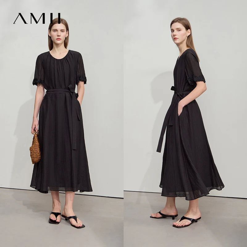 Zeitloses Damen Maxikleid Fur Buro Mit V-Ausschnitt Und Gürtel