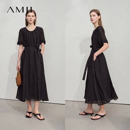 Zeitloses Damen Maxikleid Fur Buro Mit V-Ausschnitt Und Gürtel