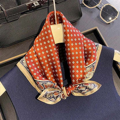 Damen Seidenschal quadratisch Blumenprint Luxus Halstuch Bandana 53cm