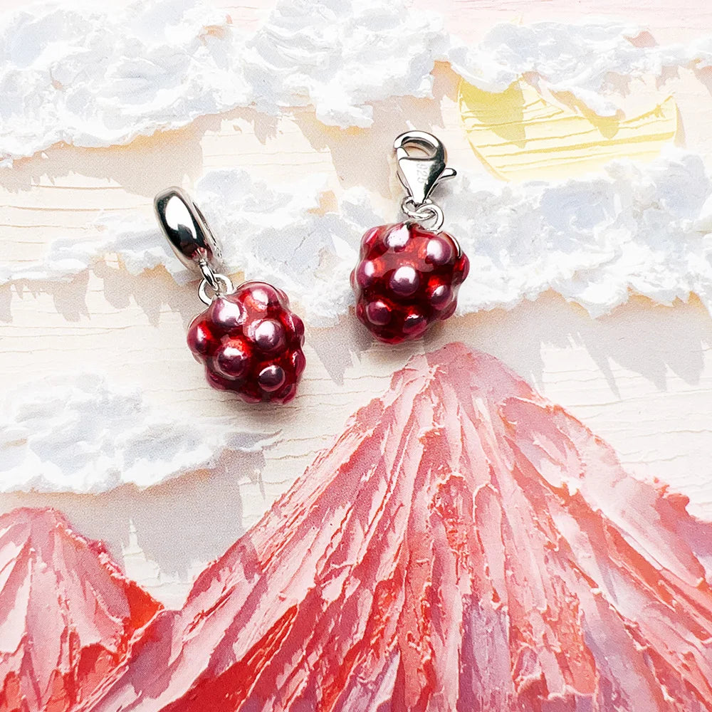 Damen-Charm-Anhänger rote Himbeere romantisch süß aus Sterlingsilber
