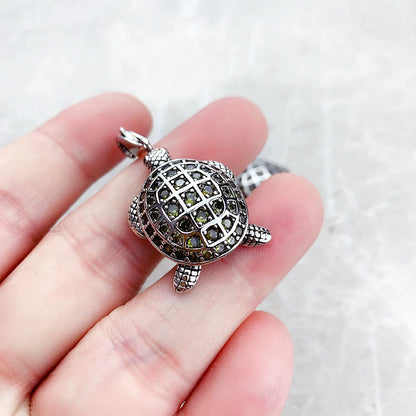 Damen-Charm-Anhänger Schildkröte groß grün II aus Sterlingsilber