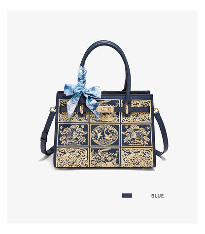 Damen Handtasche Aus Split-Leder Mit Crossbody-Tasche Im Chinesischen Stil
