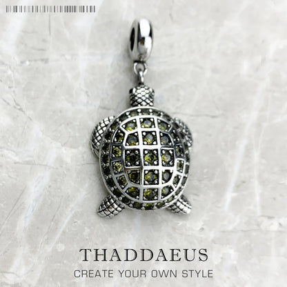 Damen-Charm-Anhänger Schildkröte groß grün II aus Sterlingsilber