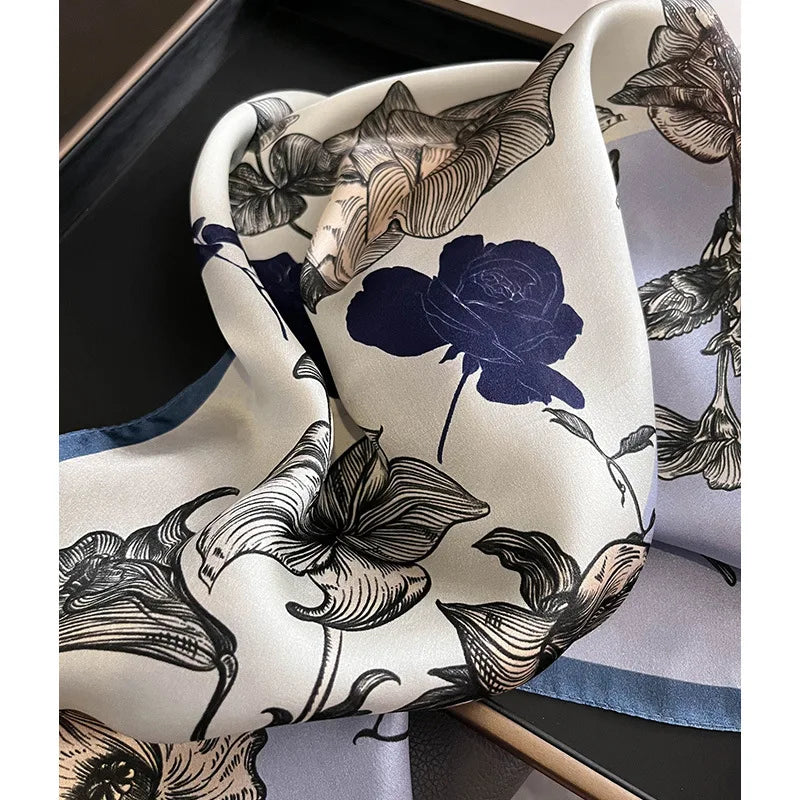 Damen Seidensatin Schal Tasche Kopf Bandana Halstuch bedruckt J