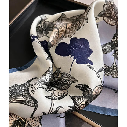 Damen Seidensatin Schal Tasche Kopf Bandana Halstuch bedruckt J