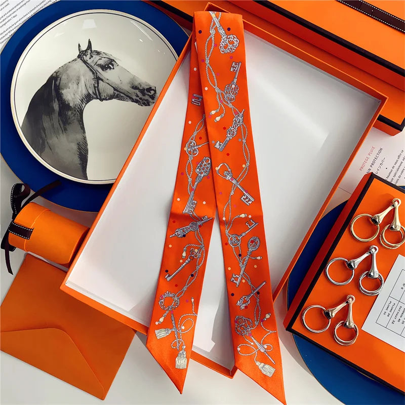 Damen Seidenschal klein quadratisch Haarband Halstuch Kopftuch Bandana E