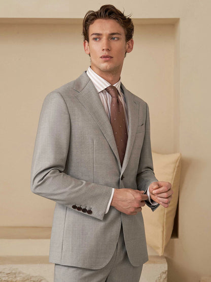 Eleganter Herrenanzug aus 60% Wolle in Hellgrau – Slim Fit Blazer und Hose für Hochzeiten und festliche Anlässe