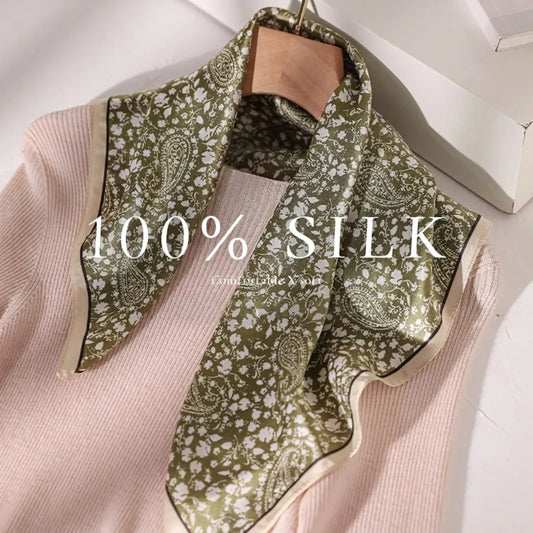 Damen Seidenschal klein quadratisch Haarband Kopftuch Halstuch Bandana