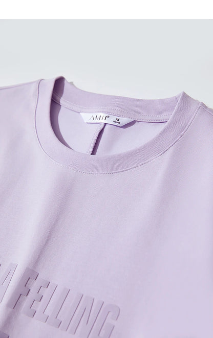 Damen T-Shirt aus Baumwolle mit lässigem O-Ausschnitt und breiten Schultern