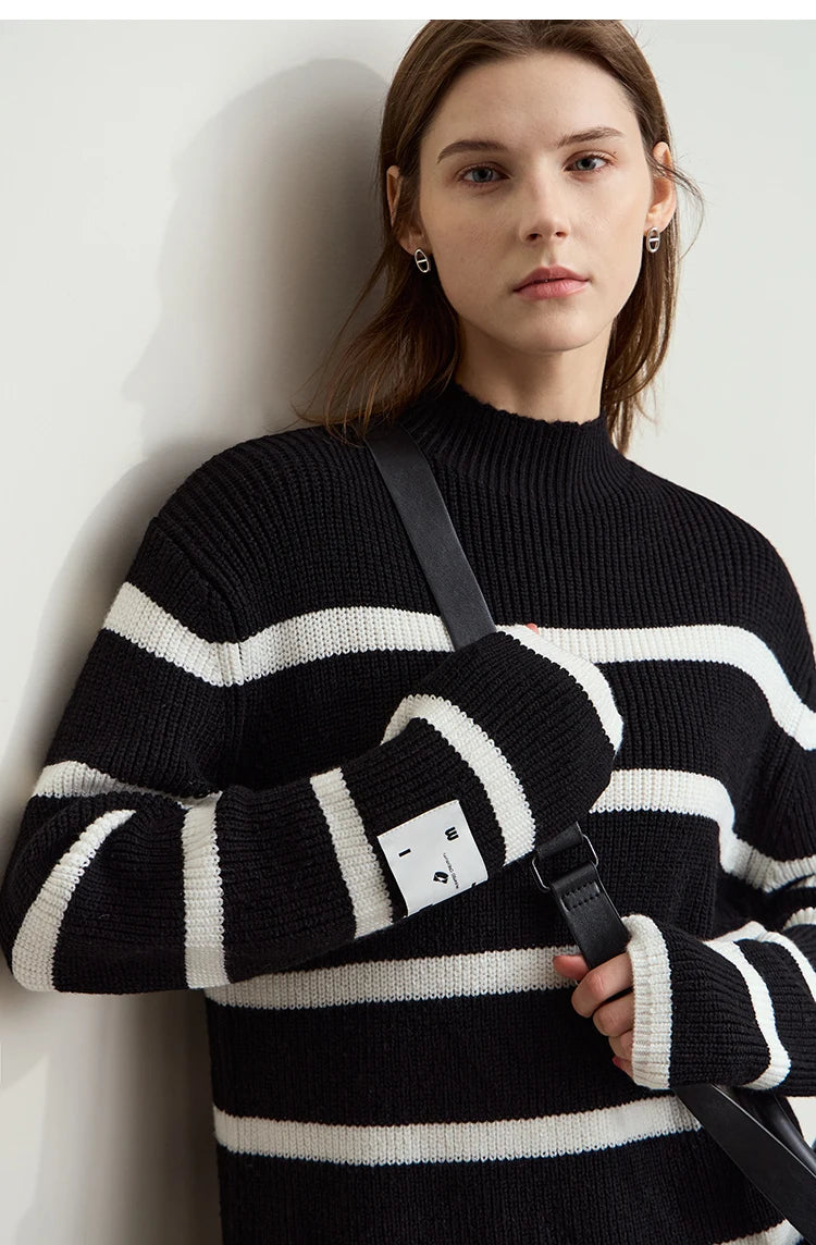 Damen-Strickjacke Streifen Stehkragen Kontrastfarben locker Weihnachten Winter