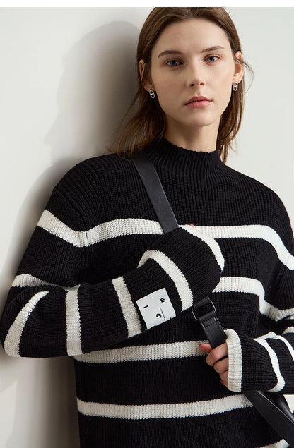 Damen-Strickjacke Streifen Stehkragen Kontrastfarben locker Weihnachten Winter