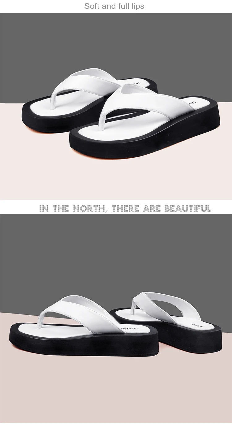 AIYUQI Women's Slippers Outdoor Summer New Genuine Leather  Flip-flops Women Anti-skid Trend Pinch Beach Slides Ladies