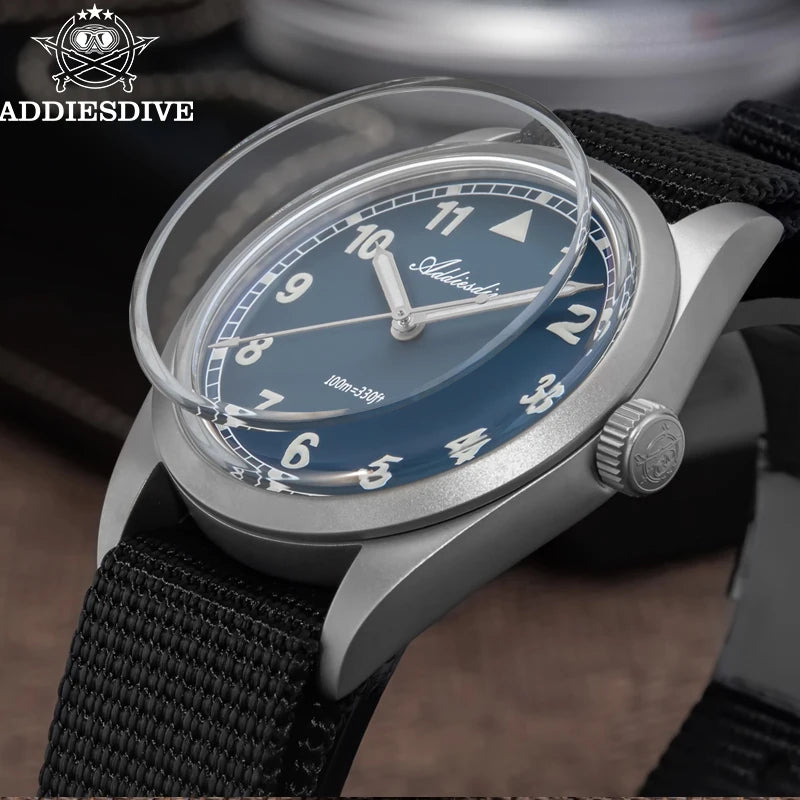 Herren-Quarzuhr mit Bubble-Glas und Nylonarmband