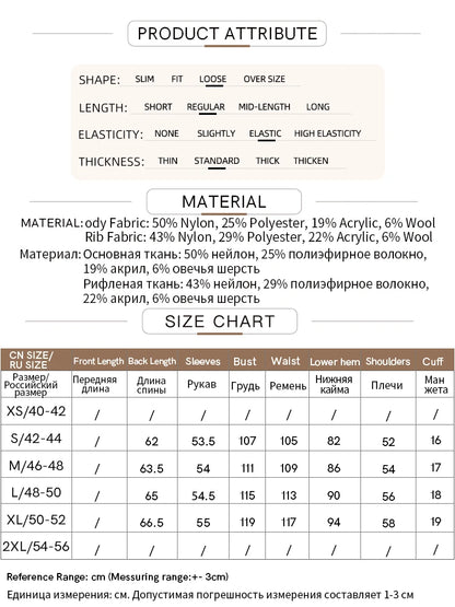 AMII Produktdaten und Größen-Chart mit Materialangaben
