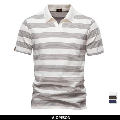 Herren Poloshirt Gestreift Mit V Ausschnitt Und Atmungsaktiver Sommer Passform