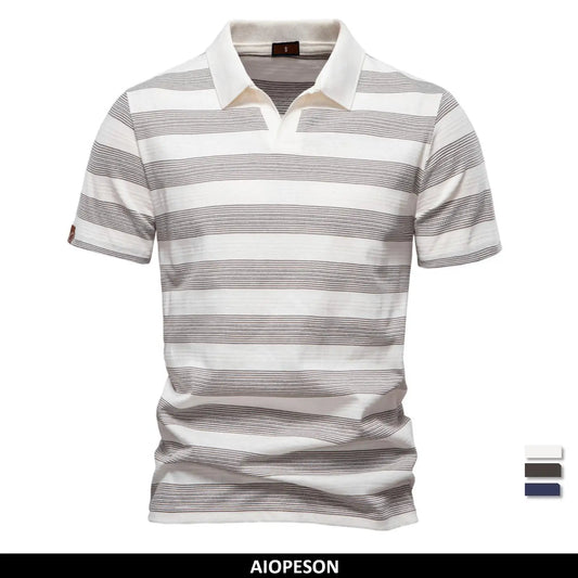 Gestreiftes Herren-Poloshirt mit Polokragen und kurzem Ärmel, weiß mit grauen Streifen