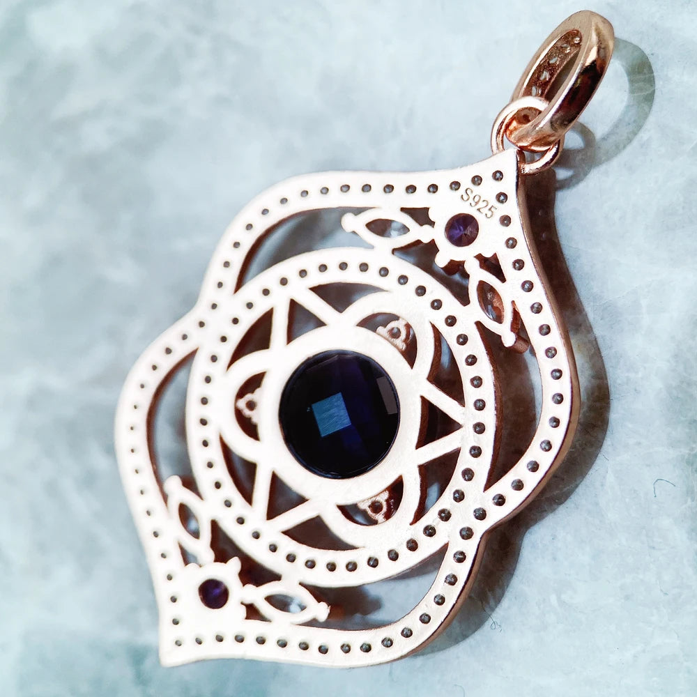 Damen-Anhänger Hand Fatima Chakra Lotus Bohemia aus Sterlingsilber