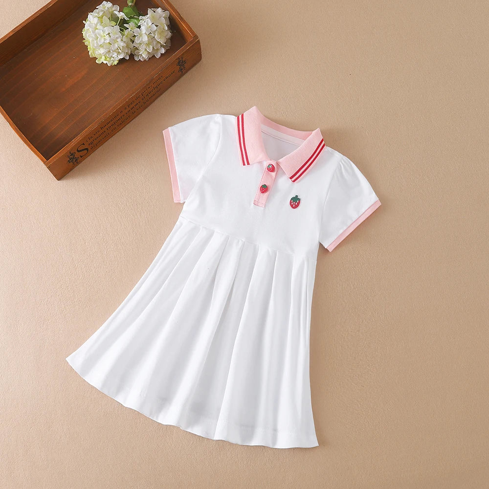 Kinder Kleid Sommer Drehen-unten Kragen Kinder Mädchen Kleidung Mode Nette Kleinkind Baby Mädchen Kleidung Sommer Kleid Mädchen