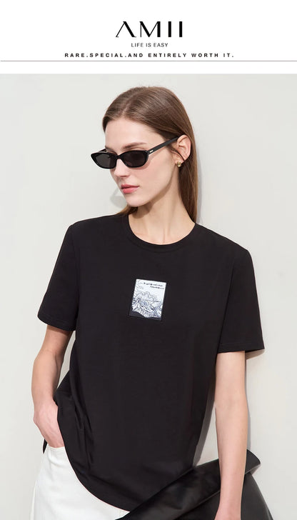 Damen T-Shirt aus Baumwolle mit lässigem O-Ausschnitt und modischer Stickerei