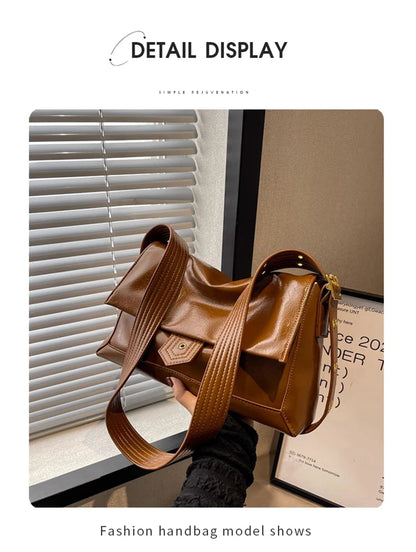 Damen Schultertasche aus Spaltleder und PU im Retro-Stil
