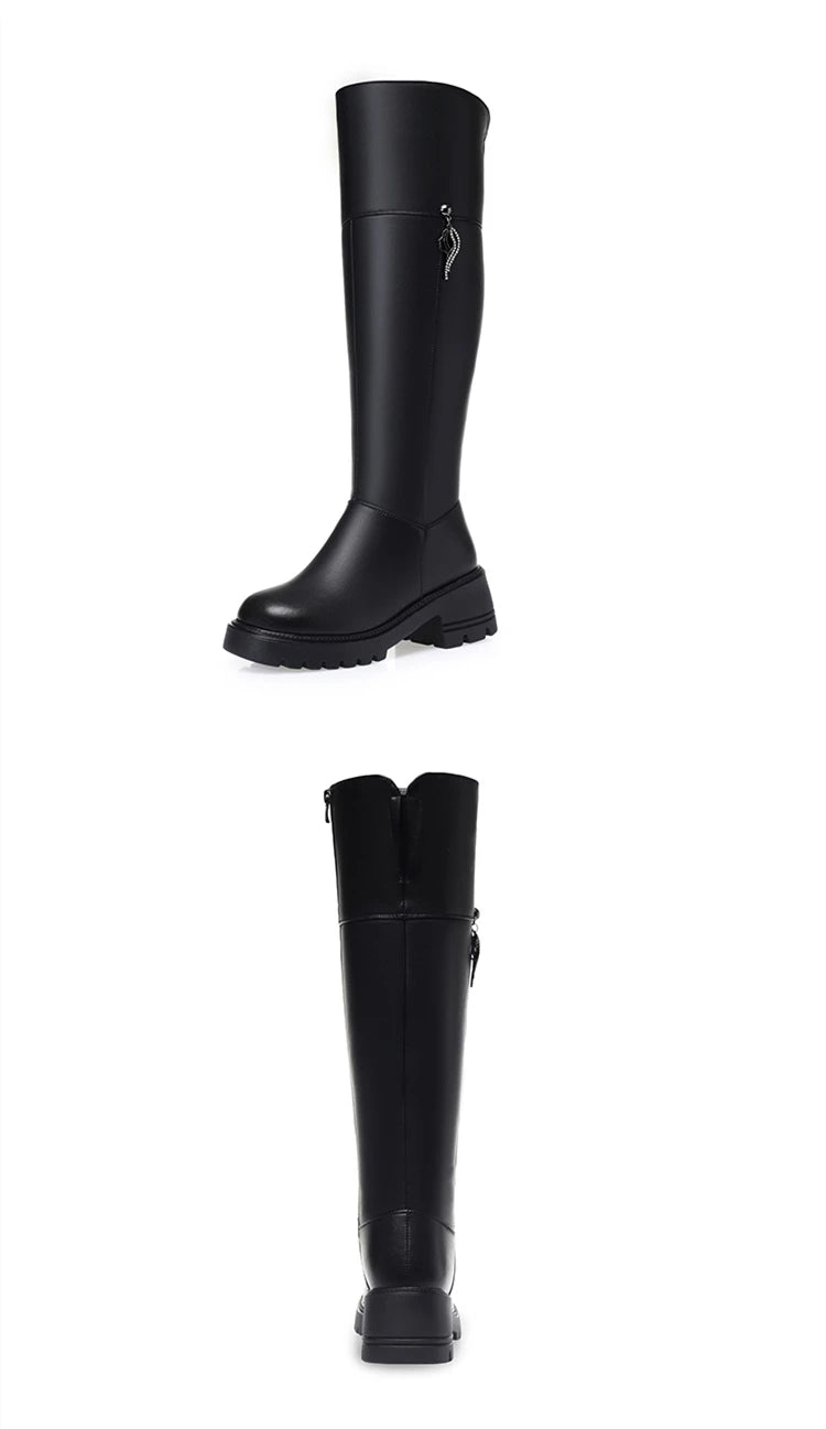 AIYUQI Women's Over The Knee Boots 2025 New Genuine Leather Winter Boots Women Wool Heel Platform Women's Boots