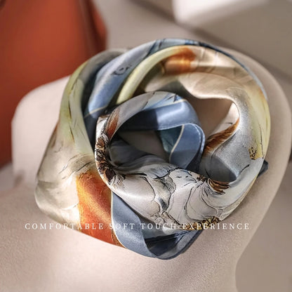 Damen Seidensatin Schal 53cm quadratisch Blumenprint Kopftuch Hijab Foulard