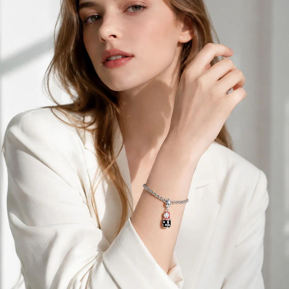 Damen-Charm-Anhänger Matroschka ethnisch Glück aus Sterlingsilber