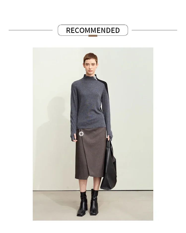 Damen-Pullover mit Stehkragen, dunkelgrau, langärmlig, schlicht