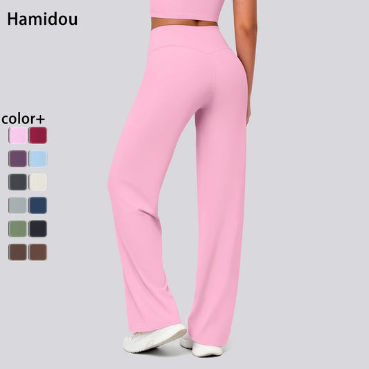 Atmungsaktive Yoga-Hose mit hoher Taille, rosa/pastell, weit geschnittenes Bein