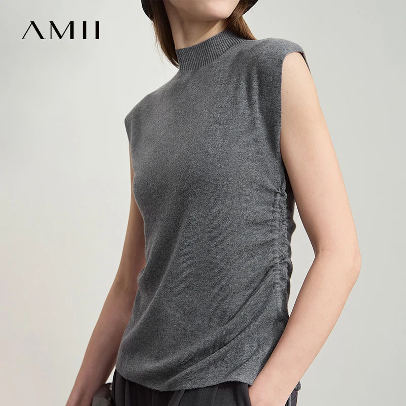 Damen-Halbrollkragen-Pullover Slim Kordelzug Wolle-Mix Sommer