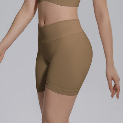 Nahtlose Yogashorts für Damen in Olivbraun, kurzer Schnitt, körpernah gearbeitet