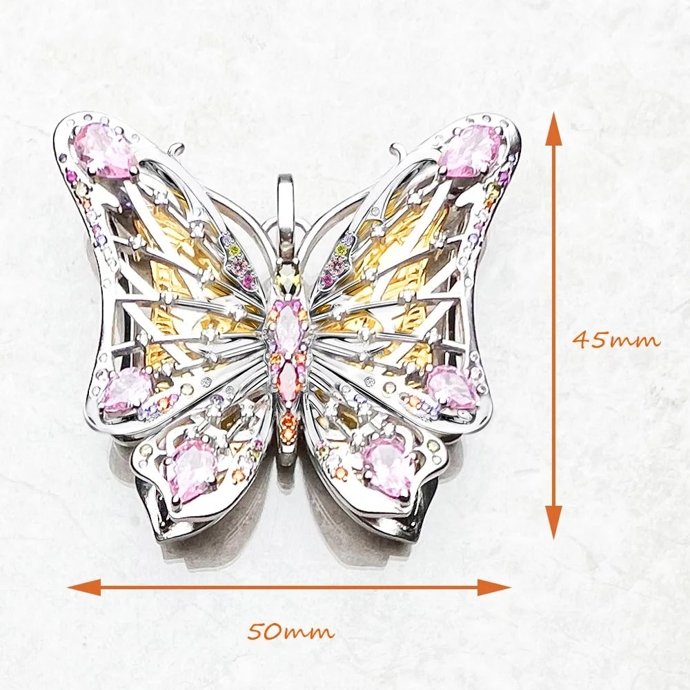 Schmuckanhänger Schmetterling aus Sterlingsilber, rosa Steine, Gesamtmaß 50 x 45 mm