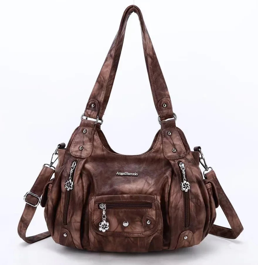 Damen-Handtasche Mit Obergriff Im Vintagestil Aus Kunstleder Mit Mehrfachfächern