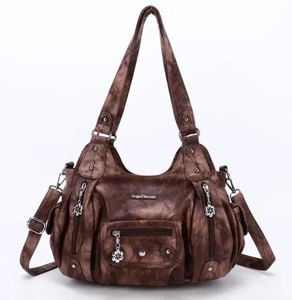 Damen-Handtasche Mit Obergriff Im Vintagestil Aus Kunstleder Mit Mehrfachfächern