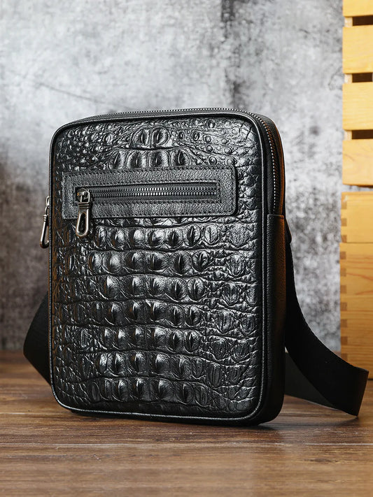 Herren-Umhängetasche aus Leder mit Kroko-Print, Große Crossbody-Tasche fürs Business