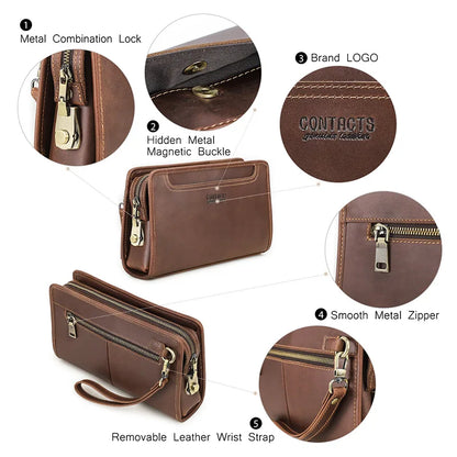 Braune Ledertasche mit verdeckter Magnet-Schnalle, Metallkombinationsschloss und glattem Zipper