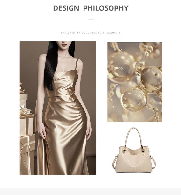 Damen-Handtasche aus echtem Leder mit Diamantprägung und vielseitige Trageweise im Alltag