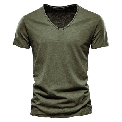 Herren-T-Shirt mit V-Ausschnitt, kurzarm, olivgrün meliert