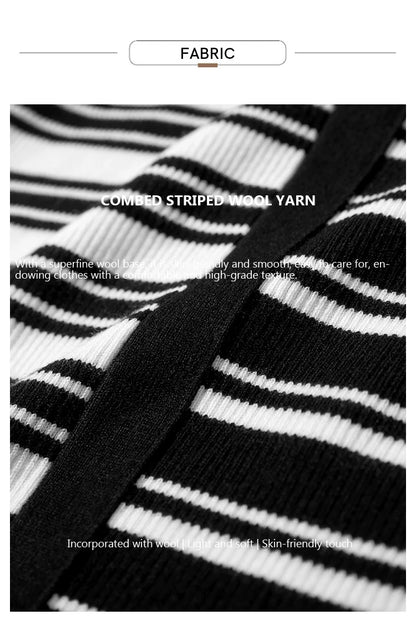 Schwarz-weiß gestreifter Strickstoff im Nahdetail, Rippenmuster und Garnstruktur