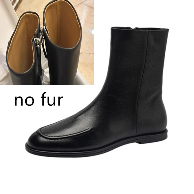 AIYUQI Women Ankle Boots 2025 New Genuine Leather Short Boots Women Flat Winter Fashion Women Knight Boots