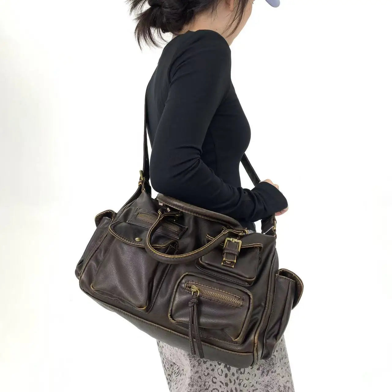 Damen-Handtasche Top-Handle aus PU-Leder mit Tassel-Design und Mehrfachfächern für Abendtaschen geeignet