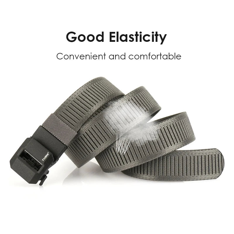 Herren-Gürtel aus elastischem Nylon mit automatischer Metallschnalle, 100–120 cm Länge