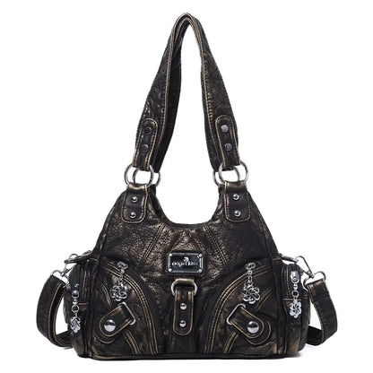 Damen-Schultertasche aus Kunstleder mit Leopardendruck im Vintage Y2K Grunge Stil für Alltag