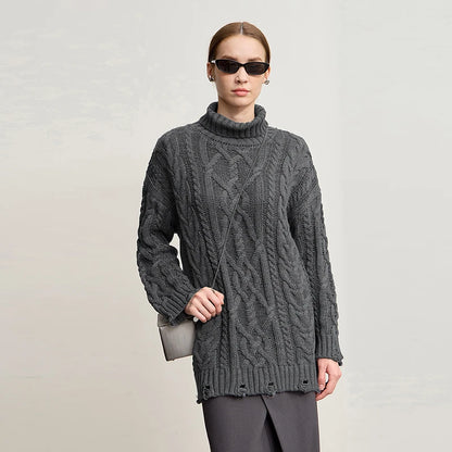 Damen-Rollkragenpullover Acryl locker warm Retro Winter