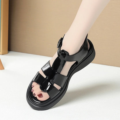AIYUQI Frauen Sandalen Sommer 2025, Neue Echtes Leder Keil Frauen Sandalen Offene spitze Römischen Sandalen Frauen