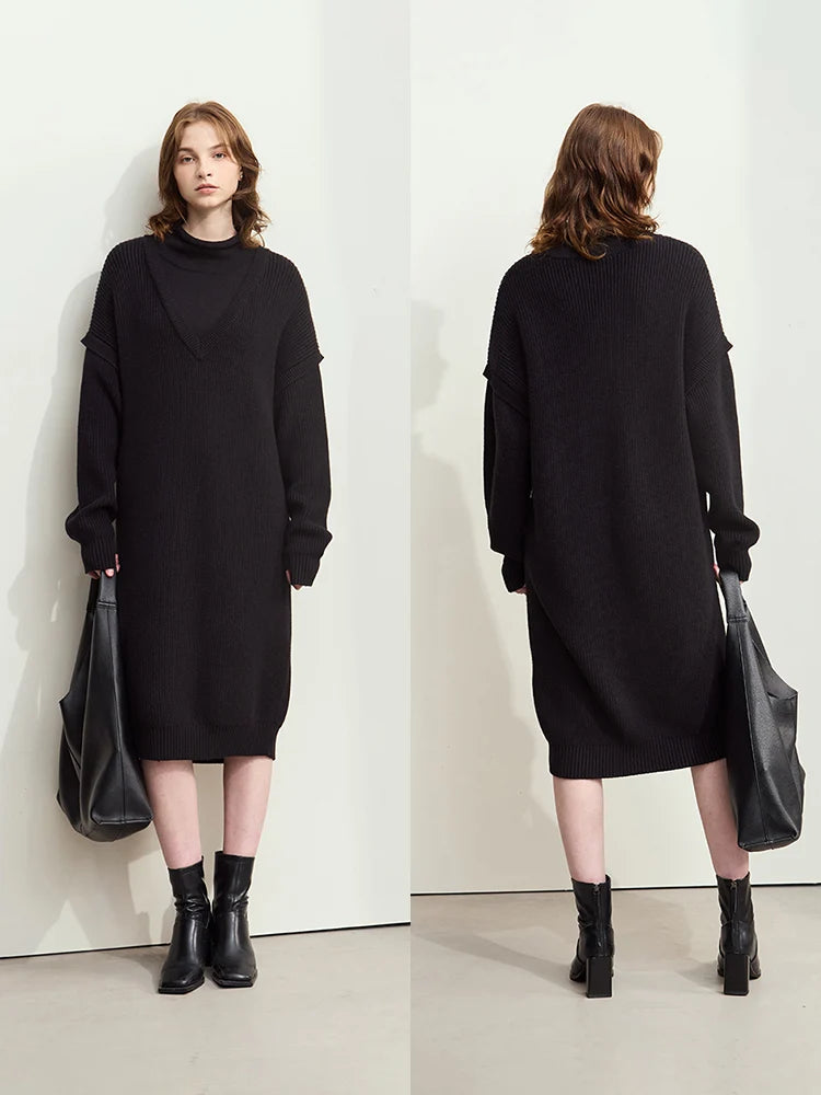 Elegantes Strick Midikleid Für Berufsfrauen Mit Bequemer Passform Und Kragen