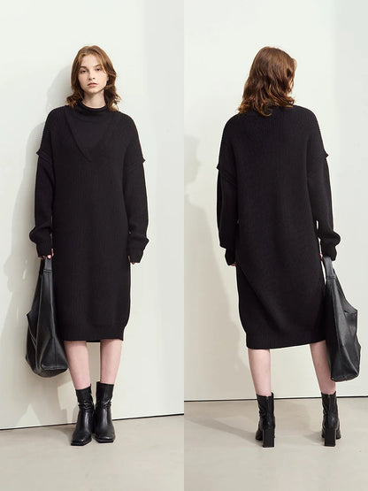 Elegantes Strick Midikleid Für Berufsfrauen Mit Bequemer Passform Und Kragen