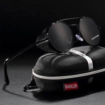 Sonnenbrille Steampunk rund Retro polarisiert Vintage Herren Damen B