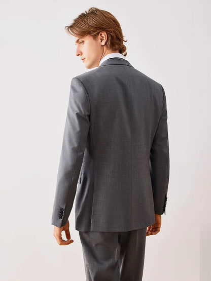 Herrenanzug-Set aus Wolle in Tiefblau – Einreihiger Blazer mit Weste und Hose für formelle Anlässe und Alltag im Slim-Fit-Stil