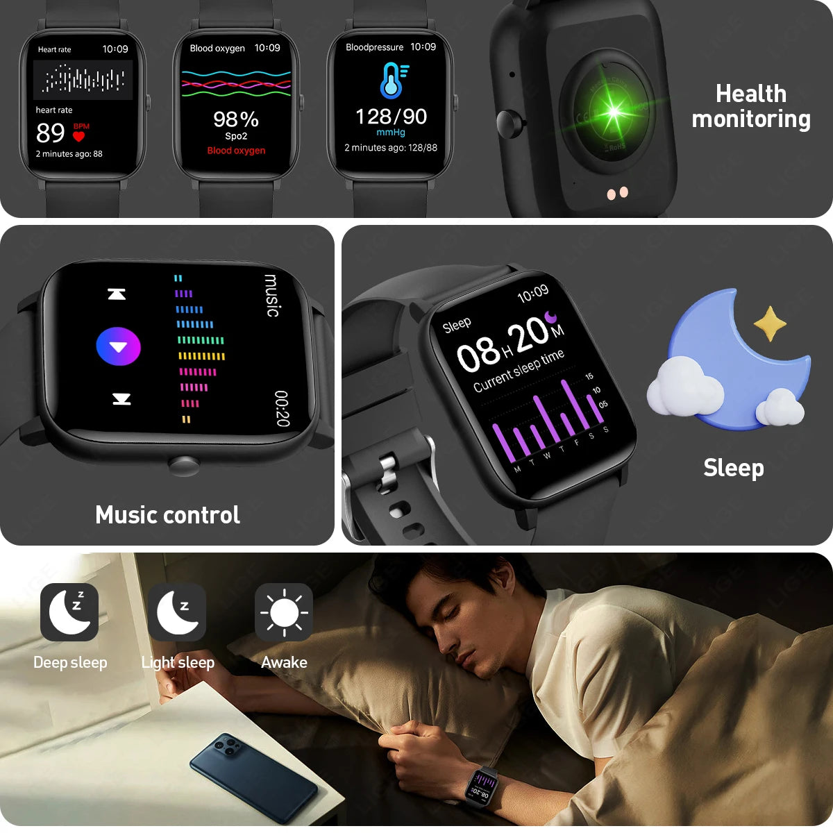 LIGE Für Android IOS 2025, neue Smart Uhr Für Männer Frauen Herzfrequenz Blutdruck Fitness Tracker Bluetooth Anruf Smartwatch mann
